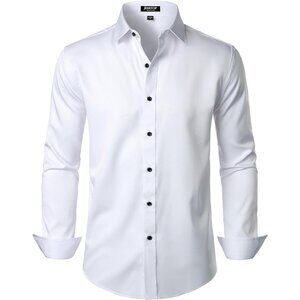 Men's Stretch Wrinkle Free Dress Shirts Long Sleeve Slim Fit Button Down Shirt